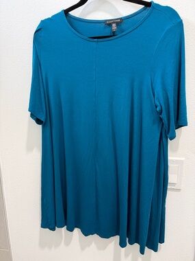 Eileen Fisher Teal Swing Short-Sleeve Top Large